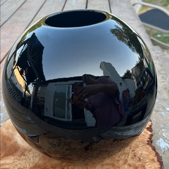 Vase101: Vtg Haeger Black Gloss Ball Vase, Mid-Century Modern Sculptural Pottery - Picture 5 of 7